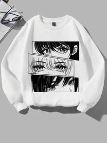 SHEIN EZwear Figure Graphic Drop Shoulder Thermal Lined Sweatshirt - White - View 4