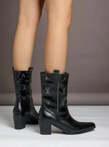 Quý cô Đúng mốt Cao gót Dày Giày ống Ankle - màu đen - Xem 2