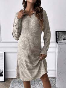 SHEIN Premaman Abiti con zip spalle cadenti in maglia a coste - Albicocca - Visualizzare 5