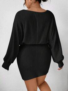 SHEIN Frenchy Plus Ribbed Knit Belted Dress
