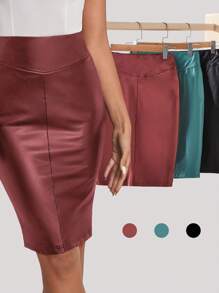 SHEIN BIZwear Thắt lưng băng rộng chất liệu da PU Váy bút chì - Màu Đỏ Sâu - Xem 5