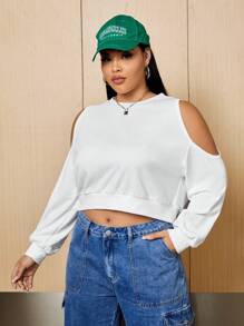 SHEIN EZwear 女士大碼露肩空心縫線服 - 白色 - 查看 2