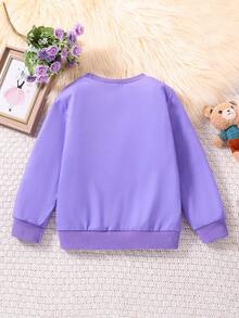 SHEIN Young Girl Bear & Figure Graphic Sweatshirt - Purple - View 2