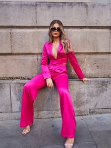 UNIQUE21 Cổ áo Nút đơn Crop Blazer - Màu Hồng Tươi - Xem 6
