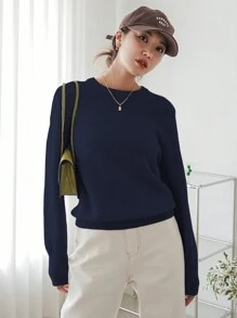 DAZY New Solid Color Casual Business Knit Sweater, Autumn,Fall Women Clothes - Navy Blue - View 4