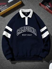 Aesthetic Post--Men Letter Graphic Contrast Collar Drop Shoulder Sweatshirt - Multicolor - View 1