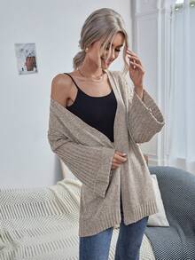 SHEIN Essnce Áo khoác cardigan thiết kế giản dị thả vai - Màu Khaki - Xem 5