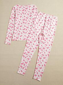 蝴蝶圖案保暖內衣套裝 - 彩色 - 查看 2