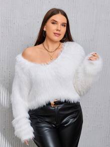 SHEIN Privé Hơn Chất rắn 	
Fuzzy Áo len - trắng - Xem 6
