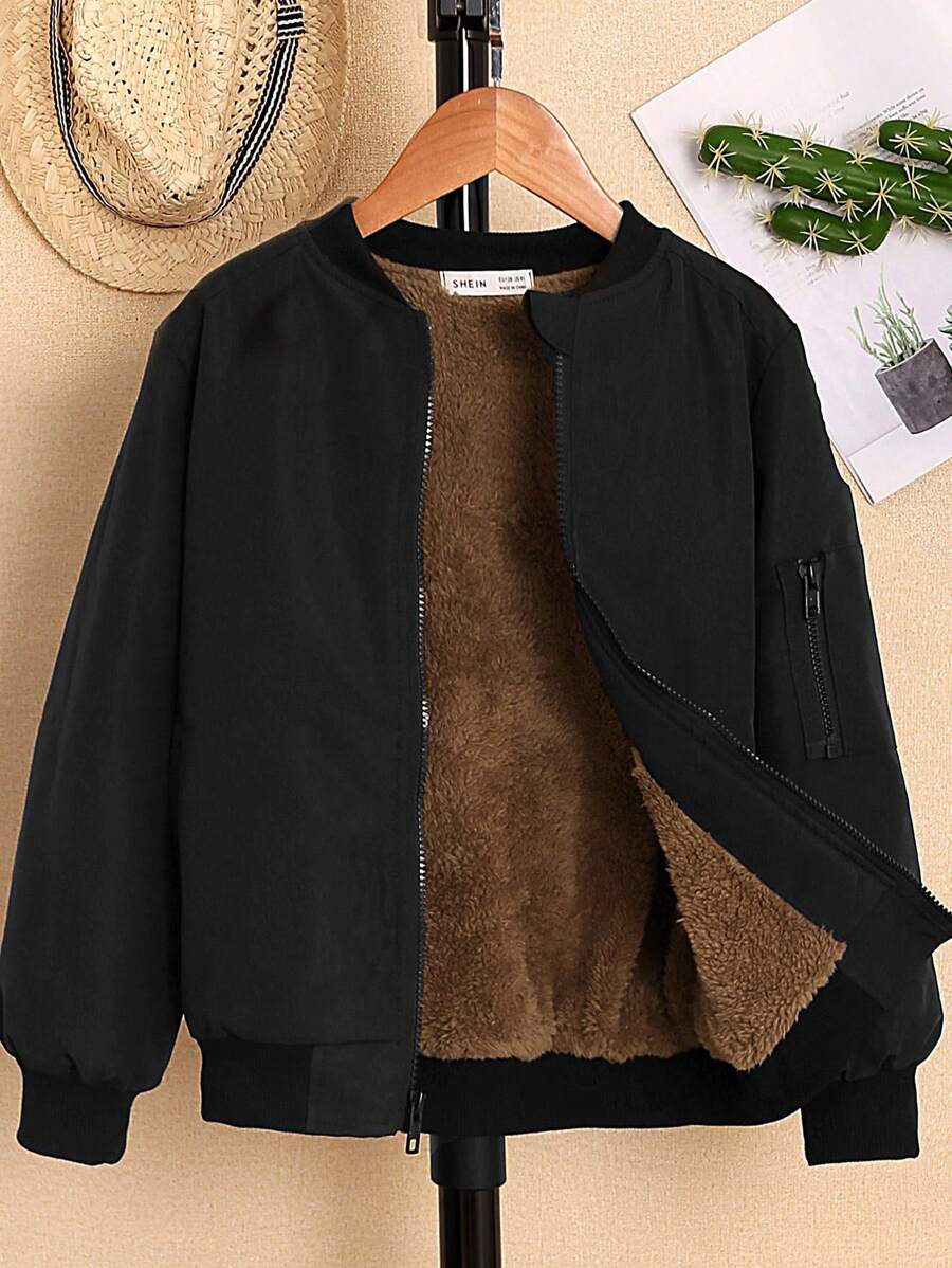Cậu bé Tween Dây kéo Lót nhiệt Áo khoác bomber - màu đen - Xem 1
