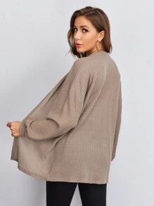 SHEIN BIZwear 落肩袖華夫格編織外套工作服 - 卡其色 - 查看 2