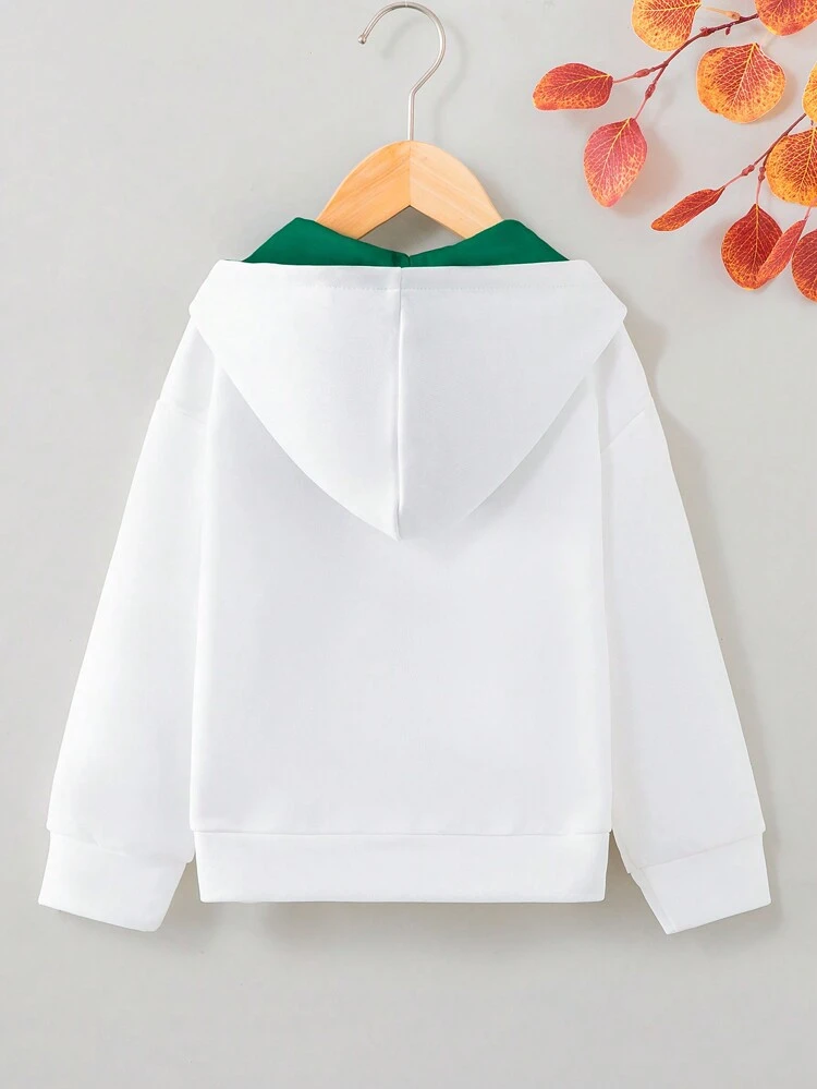 Young Girl Letter Graphic Zip Up Drop Shoulder Sweatshirt