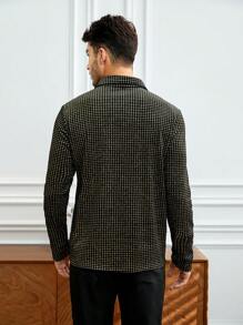 GENTILAND Men's Houndstooth Knitted Leisure Polo Shirt - Black - View 4