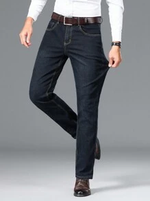 Manfinity Homme Men Slant Pocket Straight Leg Jeans Without Belt - Black - View 6