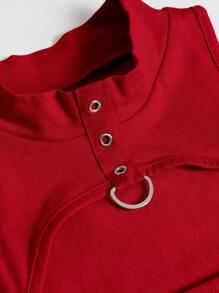 SHEIN ICON Cut Out Front Crop Top With Arm Sleeves - Red - View 4