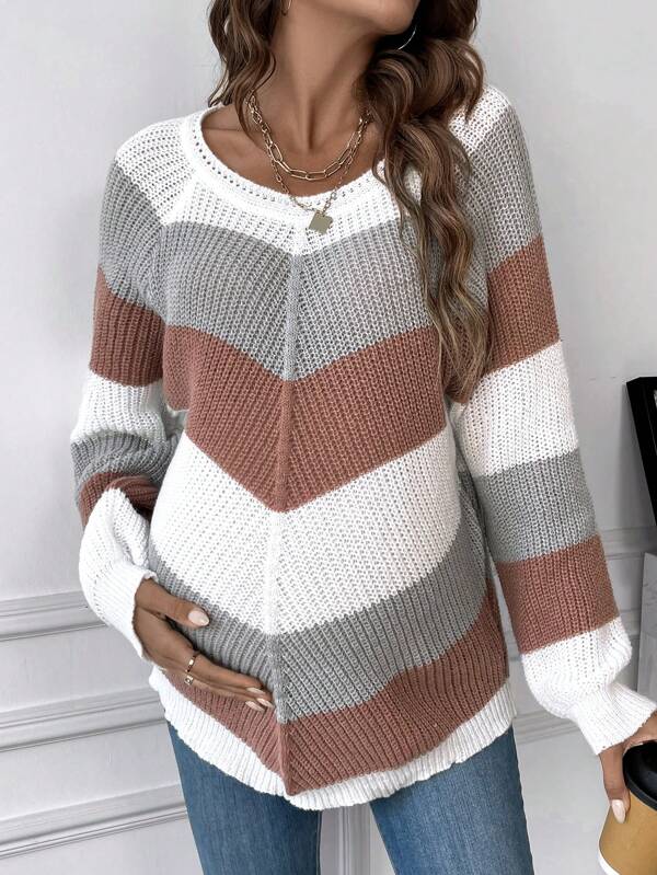 SHEIN Maternity Colorblock Raglan Sleeve Sweater, For Winter