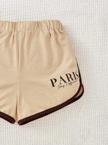 女大童字母圖案背心上衣&撞色滾邊短褲&拉鏈連帽衫