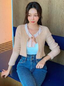 Dazy Star Solid Tie Front Crop Cardigan