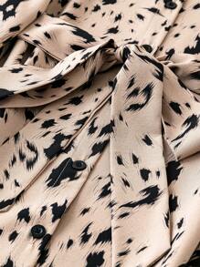 SHEIN LUNE Plus Allover Print Belted Shirt Dress Maxi Women Outfit Fall Cloth For Women - Khaki - View 4