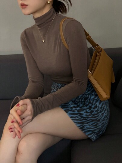 DAZY Women's Turtleneck Layering Base Shirt, Autumn/Winter Long Sleeve Top