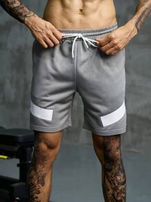 Manfinity Sport Corelite Men Contrast Panel Drawstring Waist Sports Shorts, Grey Shorts Sweat Pants - Grey - View 4