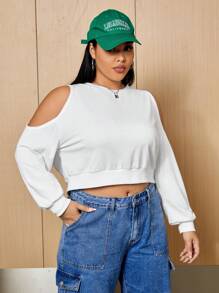 SHEIN EZwear 女士大碼露肩空心縫線服 - 白色 - 查看 4