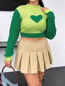 SHEIN Qutie Hơn Cổ giả Hình trái tim Hai âm Áo len Crop - Nhiều màu - Xem 7