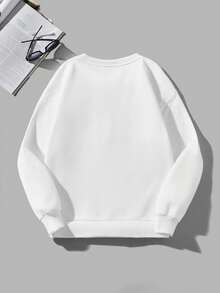 SHEIN EZwear Figure Graphic Drop Shoulder Thermal Lined Sweatshirt - White - View 3