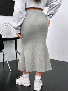 Flirla Plus Mermaid Hem Sweater Skirt - Light Grey - View 2