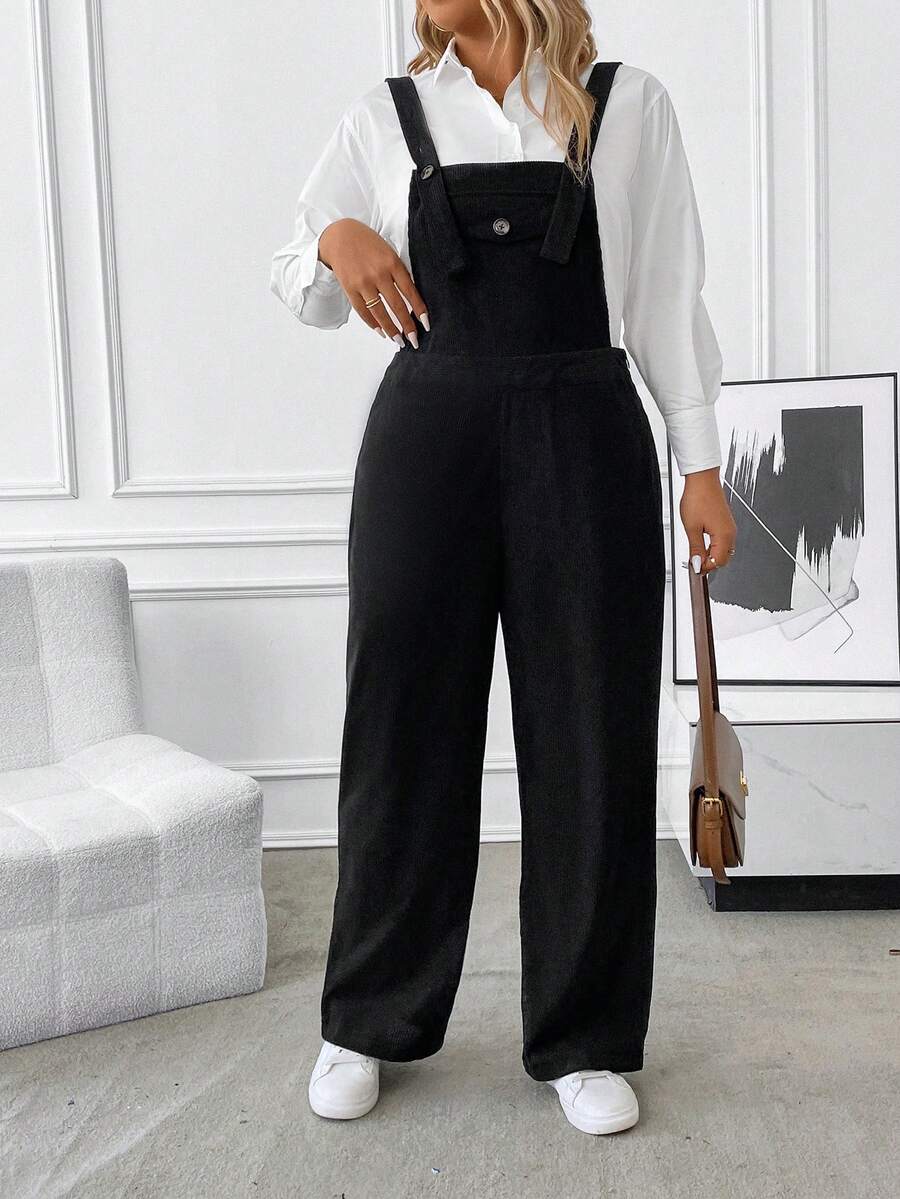 SHEIN LUNE Hơn 1 Miếng Chi tiết về Flap Tổng thể Jumpsuit - màu đen - Xem 1