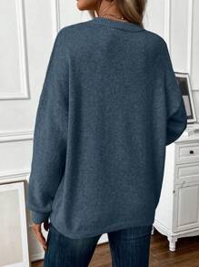 SHEIN Clasi Seam Detail Drop Shoulder Sweater - Dusty Blue - View 2