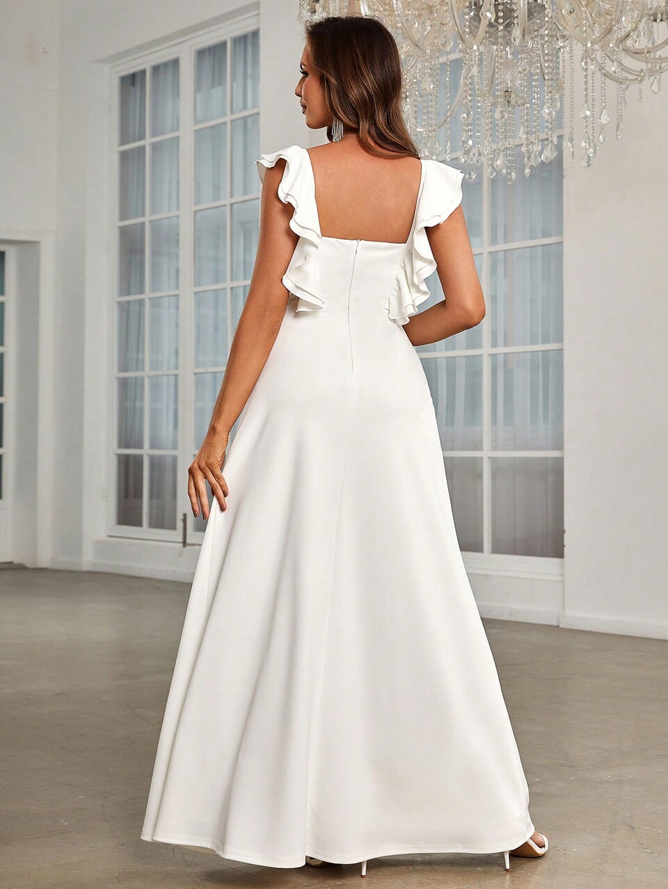Appliques Ruffle Trim Maxi Formal Dress