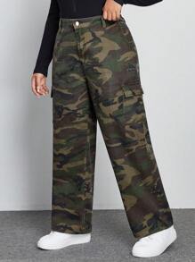 SHEIN EZwear 大碼牛仔褲 - 軍綠色 - 查看 4