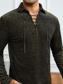 GENTILAND Men's Houndstooth Knitted Leisure Polo Shirt - Black - View 5