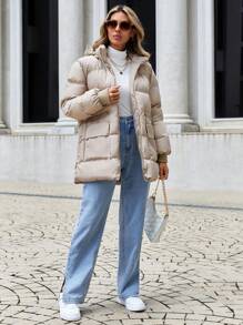 EURMUSE Ladies Regular Fit Padded Jacket - Black and White - View 5