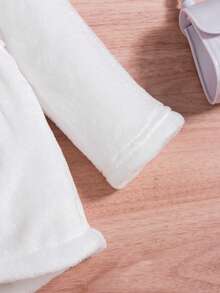 Bebé niña Abrigo unicolor con botón delantero ribete con encaje en contraste de franela - Blanco - Ver 4