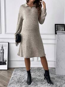 SHEIN Premaman Abiti con zip spalle cadenti in maglia a coste - Albicocca - Visualizzare 6