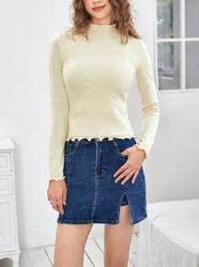 SHEIN EZwear Mock Neck Frill Trim Sweater