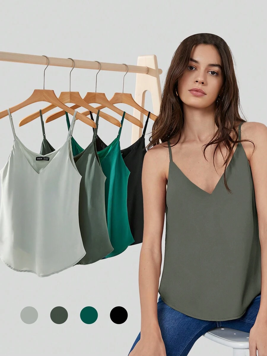 SHEIN BIZwear 素色吊帶上衣工作服 - 軍綠色 - 查看 1