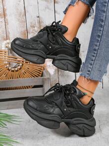 Women's Platform Wedge Sneakers - Black - View 3