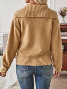 GENKIRA Sailor Collar Drop Shoulder Knit Pullover Fall Winter Sweater - Camel - View 2
