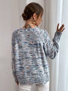 SHEIN Frenchy Space Dye Raglan Sleeve Open Front Distressed Cardigan - Blue - View 2