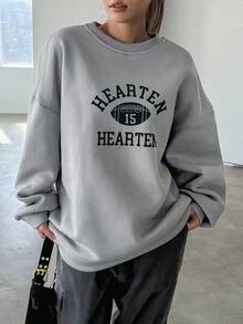 DAZY 字母圖案落肩袖運動衫 - 淺灰色 - 查看 6