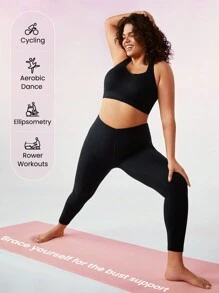 GLOWMODE Plus Medium Support Black Convertible Wide Adjustable Strap Full Coverage Sports Bra Yoga Plus Size Sports Bra