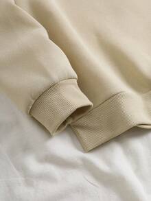 SHEIN EZwear Cartoon & Letter Graphic Drop Shoulder Sweatshirt - Apricot - View 4