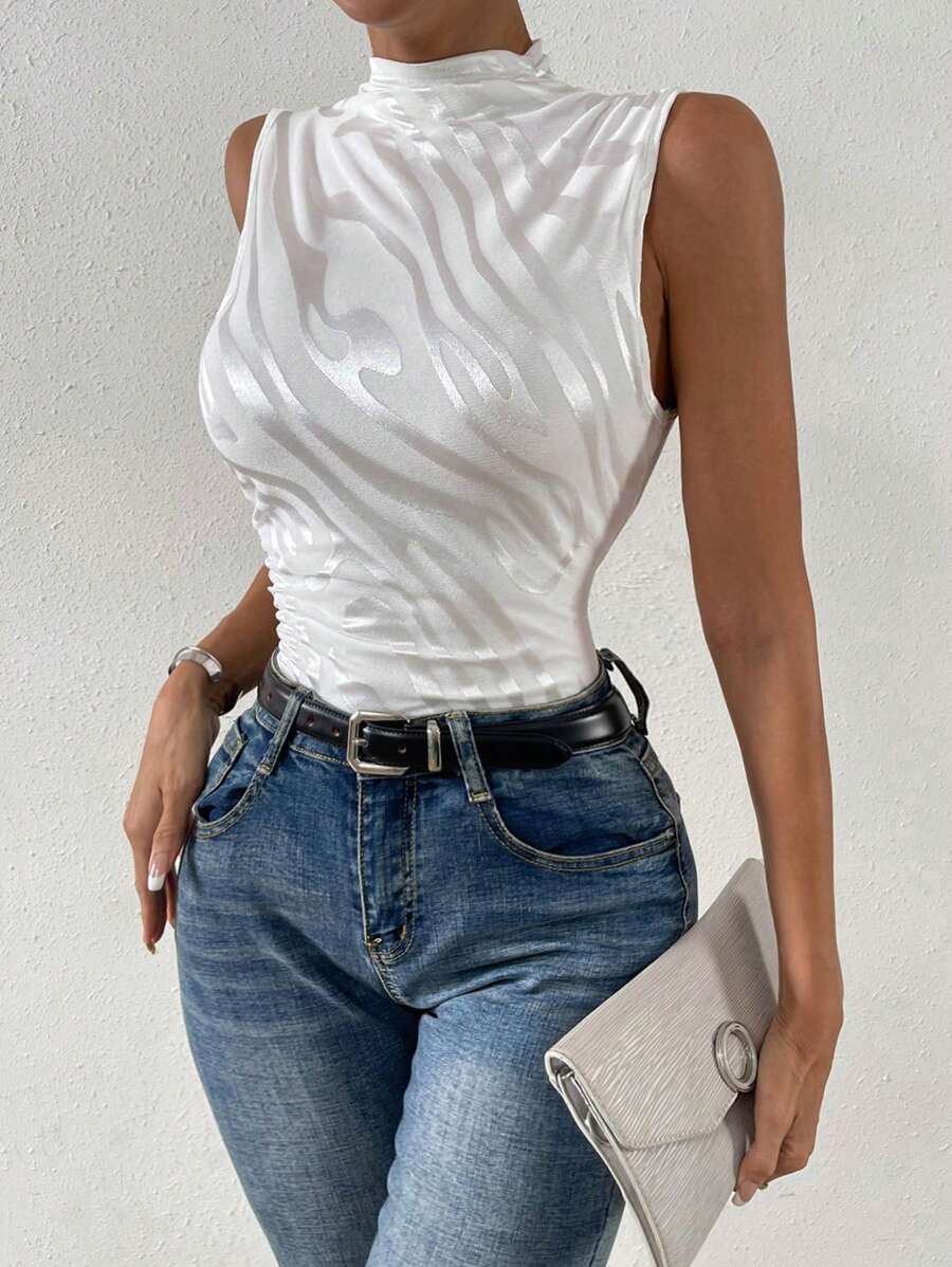 Chiquease Top tank con estampado de mármol de cuello alto - Blanco - Ver 1