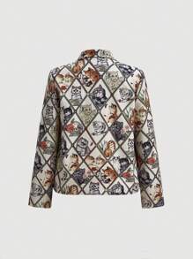 SHEIN MOD Cat Print Open Front Blazer - Multicolor - View 2