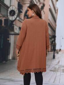 SHEIN LUNE Hơn Đồ trang trí Lace hoa văn Mở Mặt trước áo - màu nâu - Xem 2