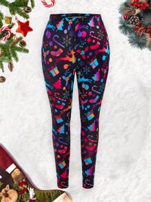 Flirla Plus Allover Print Leggings - Multicolor - View 1
