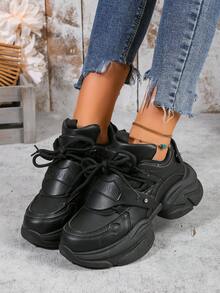 Women's Platform Wedge Sneakers - Black - View 2